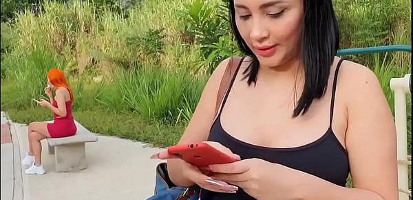  Martina lets two strangers control her toy in a park till squirt
